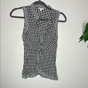 Guess Black and White Asymmetrical Sleeveless Blouse with Tie Front